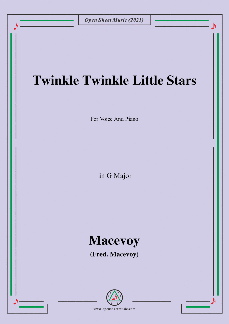 Frel Mac Evoy-Twinkle Twinkle Little Star,in G Major,for Voice and Piano Voice Solo scores gallery preview page 1