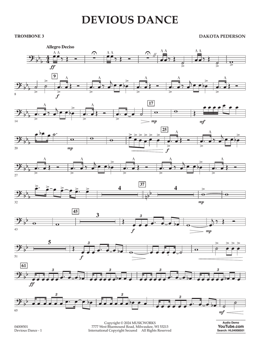 Devious Dance - Trombone 3 Concert Band scores gallery preview page 1
