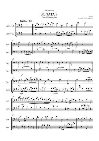 Teleman Bassoon Duet (Sonata 7, Presto, twv 41;3) image number null