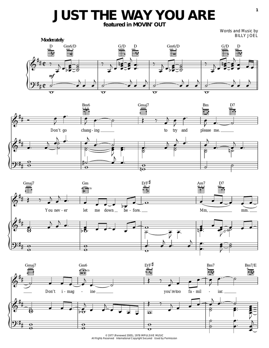 Just The Way You Are Piano, Vocal, Guitar scores gallery preview page 1