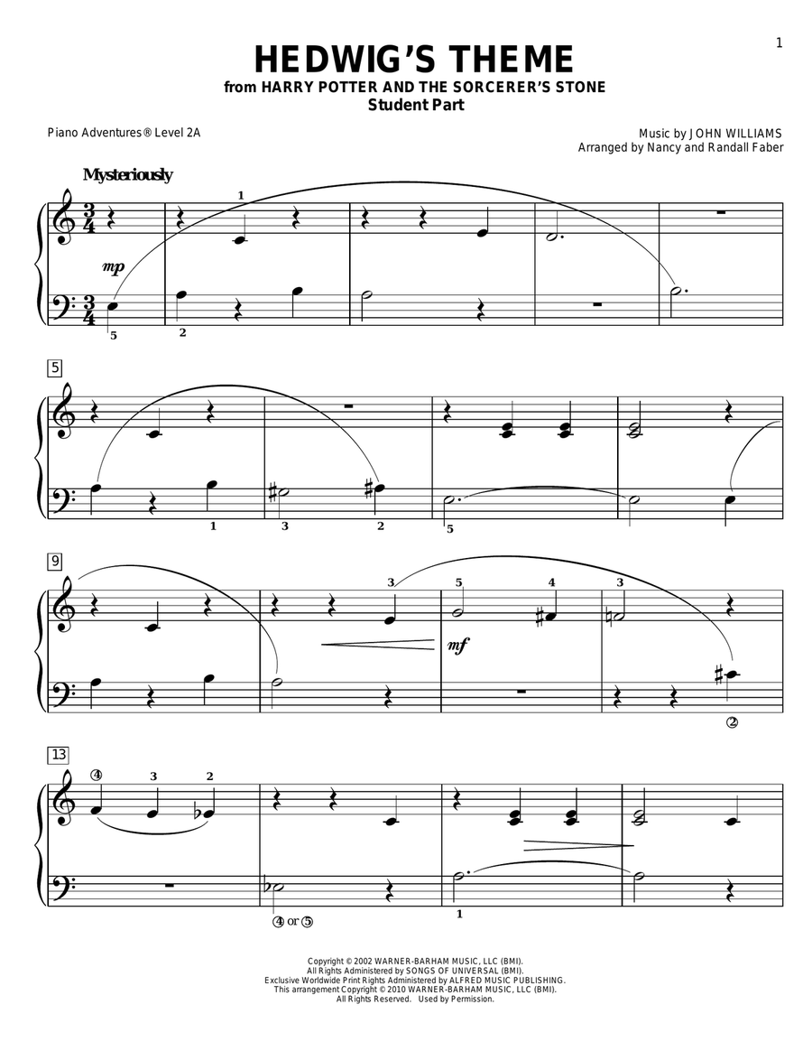Hedwig's Theme Piano Method scores gallery preview page 1