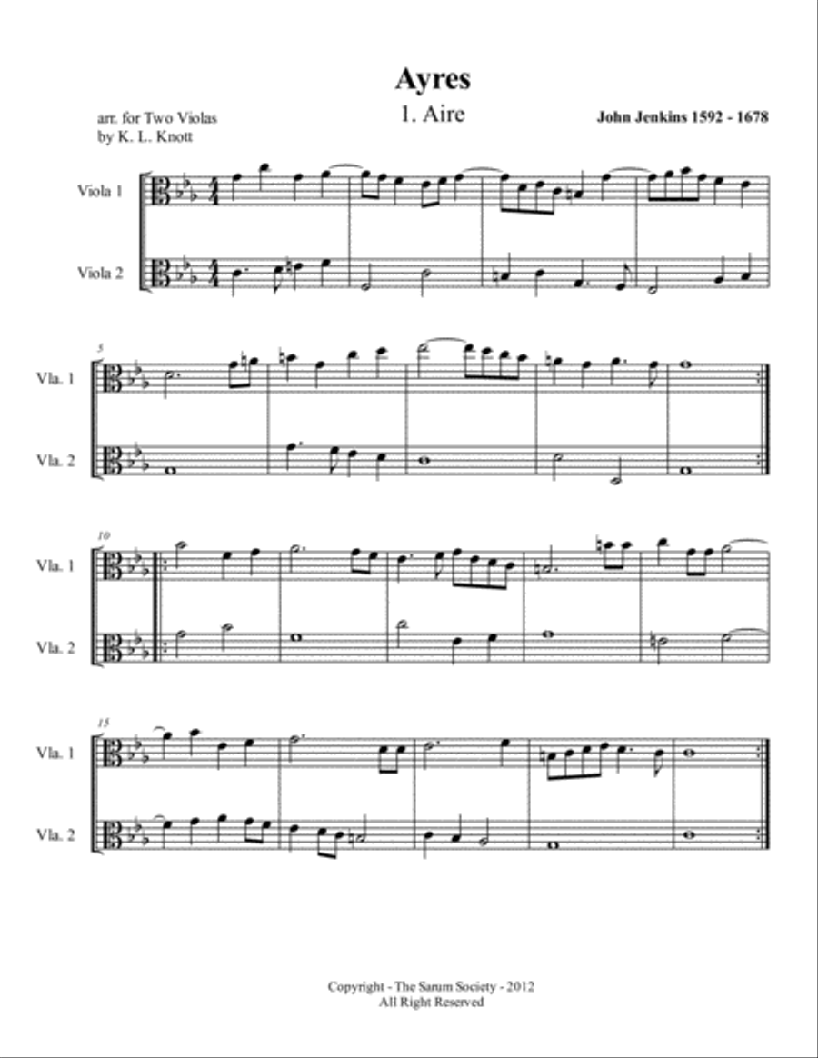 10 AYRES for 2 Violas by John Jenkins (arr. K. L. Knott) Viola scores gallery preview page 1