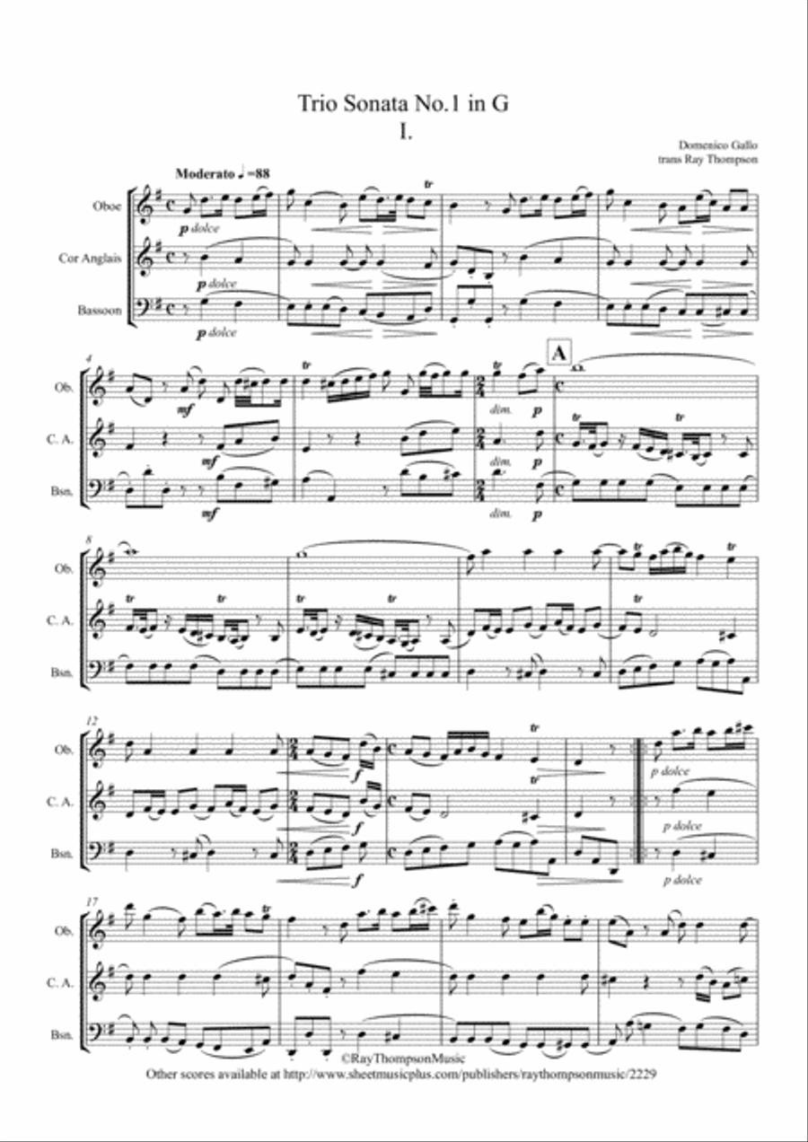 Gallo: Trio Sonata No.1 in G Mvt.I (Pulcinella Suite I. Sinfonia) - double reed trio (Ob.,C.A.,Bsn.) Woodwind Trio scores gallery preview page 1