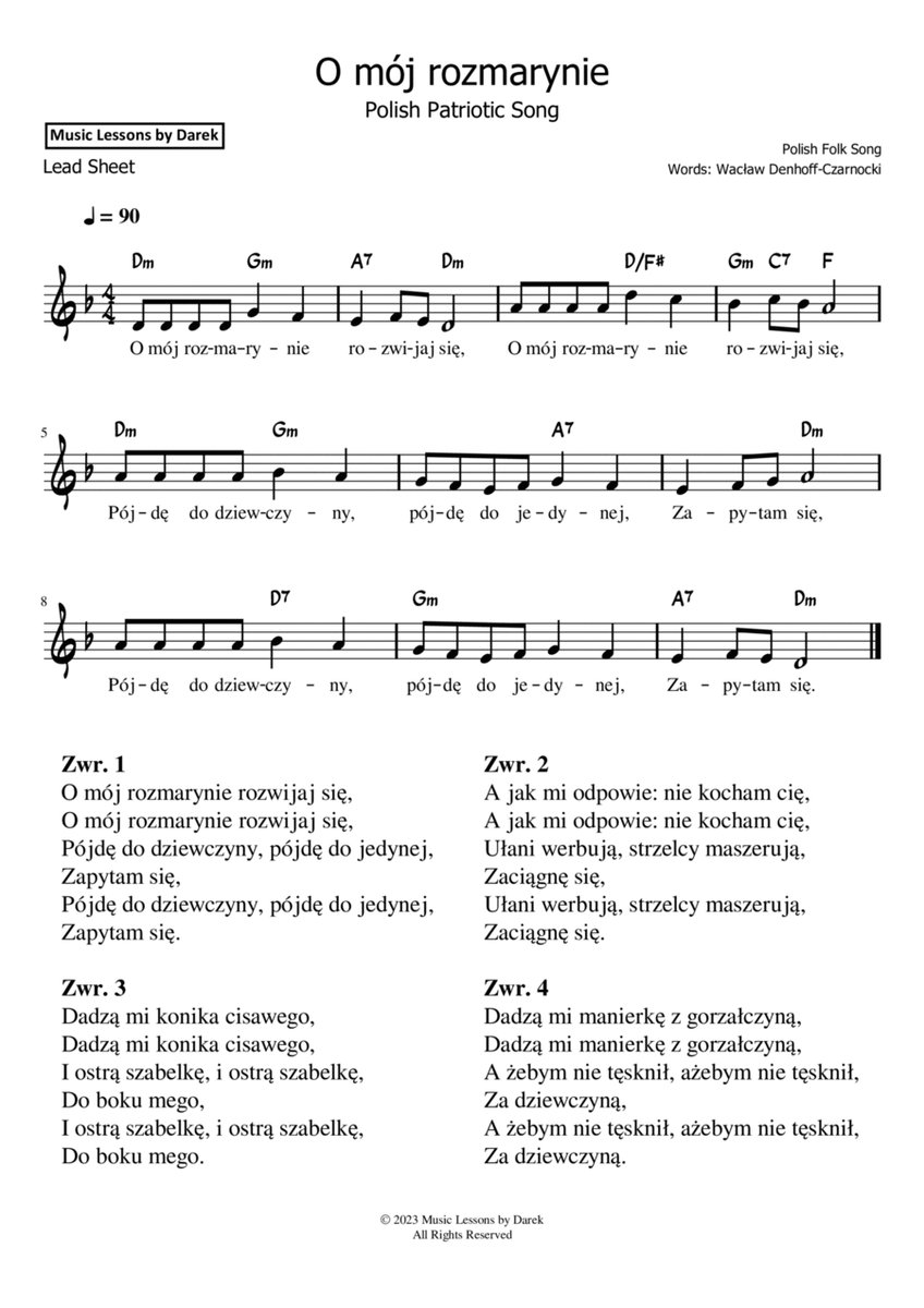 O mój rozmarynie (Polish Patriotic Song) / Oh My Rosemary [LEAD SHEET] image number null