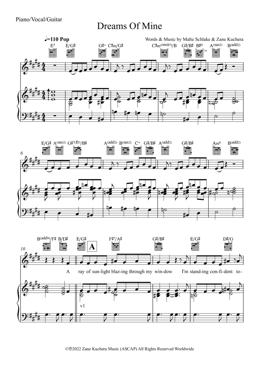 Dreams Of Mine Dreams Of Mine Piano, Vocal, Guitar scores gallery preview page 1