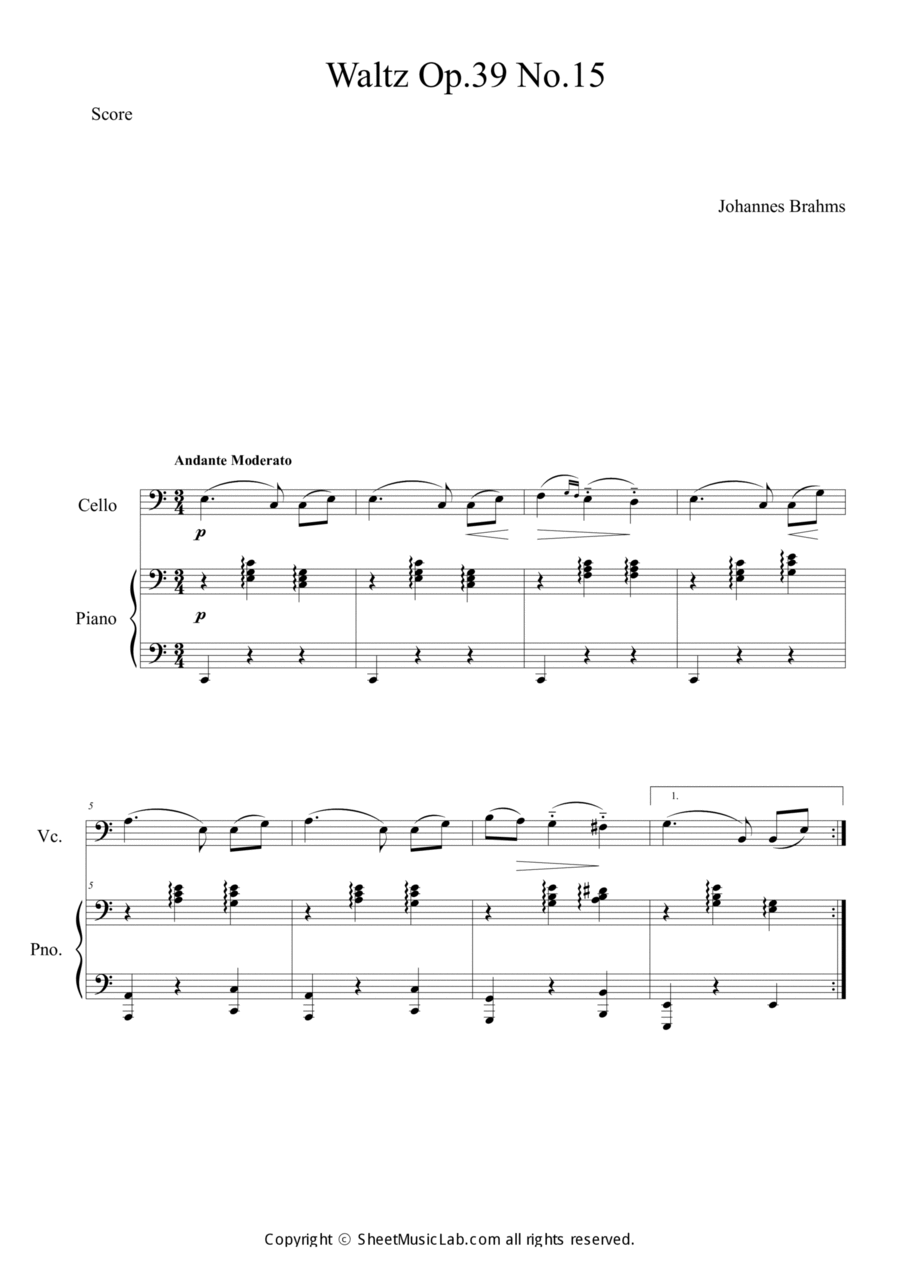 Waltz op.39 no.15 Easy Version in C Piano scores gallery preview page 1