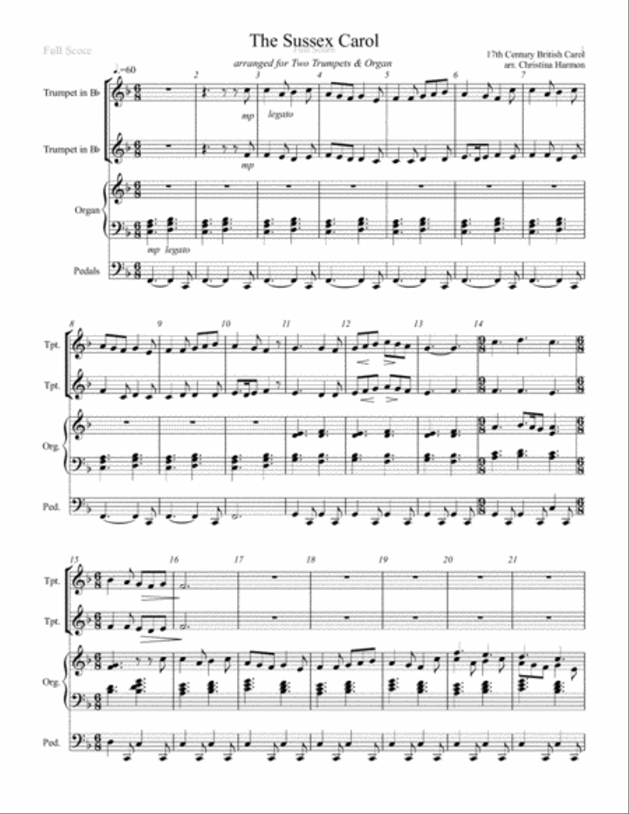 The Sussex Carol (On Christmas Night All Christians Sing) - Two Trumpets and Organ Trumpet Duet scores gallery preview page 2