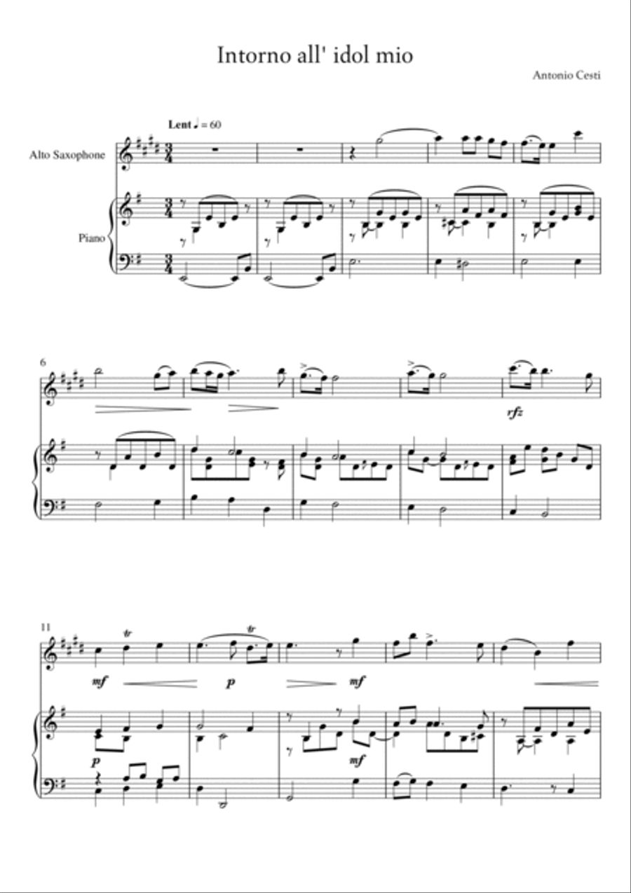 Antonio Cesti - Intorno all idol mio (Piano and Alto Sax) Small Ensemble scores gallery preview page 2