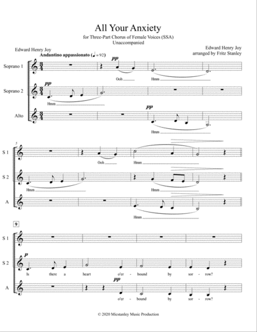 All Your Anxiety - SSA A Cappella SSA scores gallery preview page 2