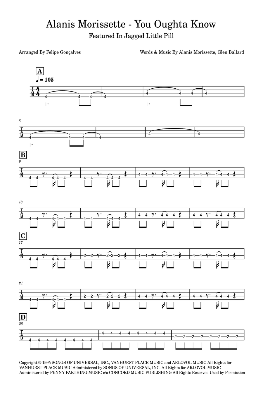 You Oughta Know Bass Guitar Tablature scores gallery preview page 1