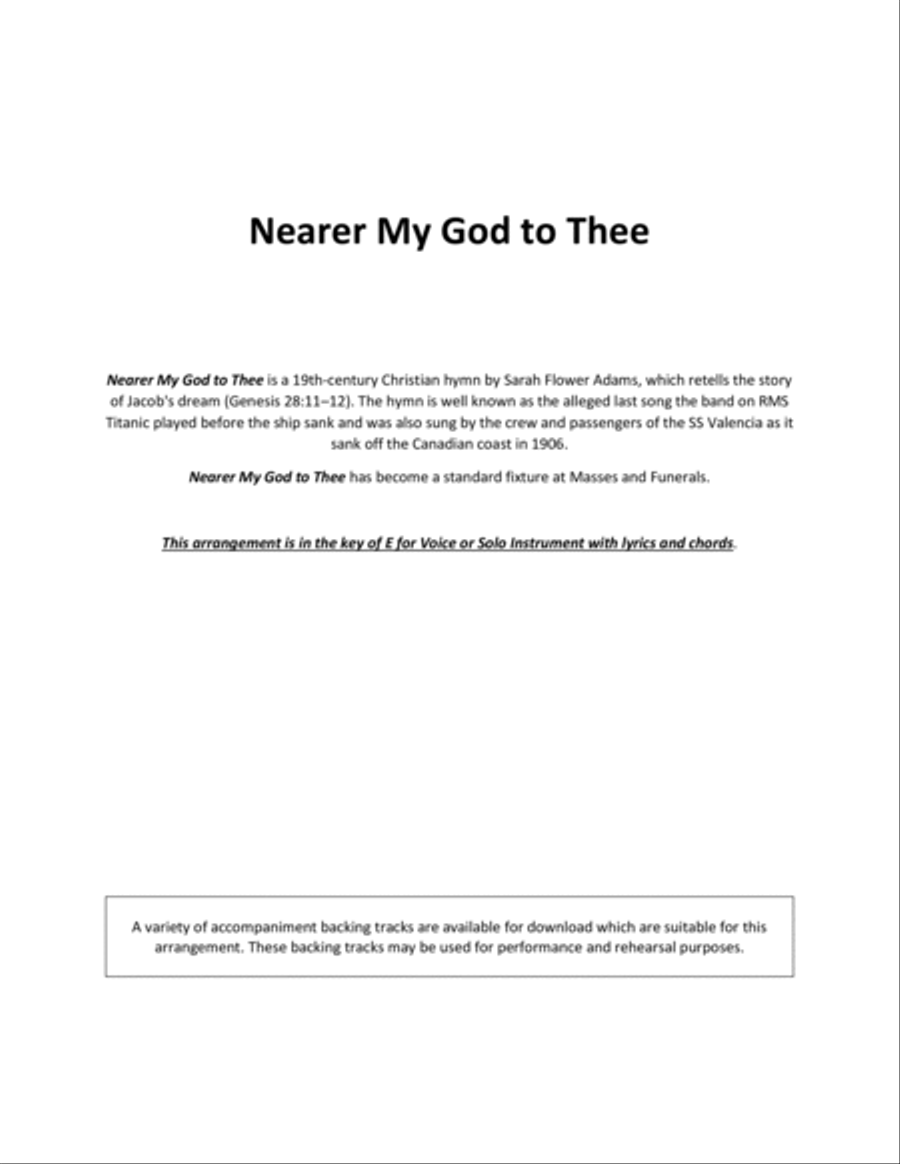 Nearer My God to Thee for Solo Voice / Solo Instrument in E Voice scores gallery preview page 2