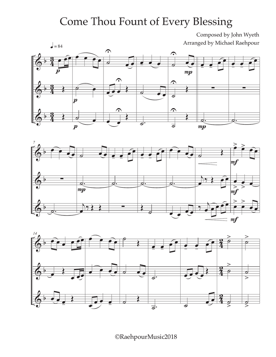 Come Thou Fount of Every Blessing - Trumpet Trio image number null