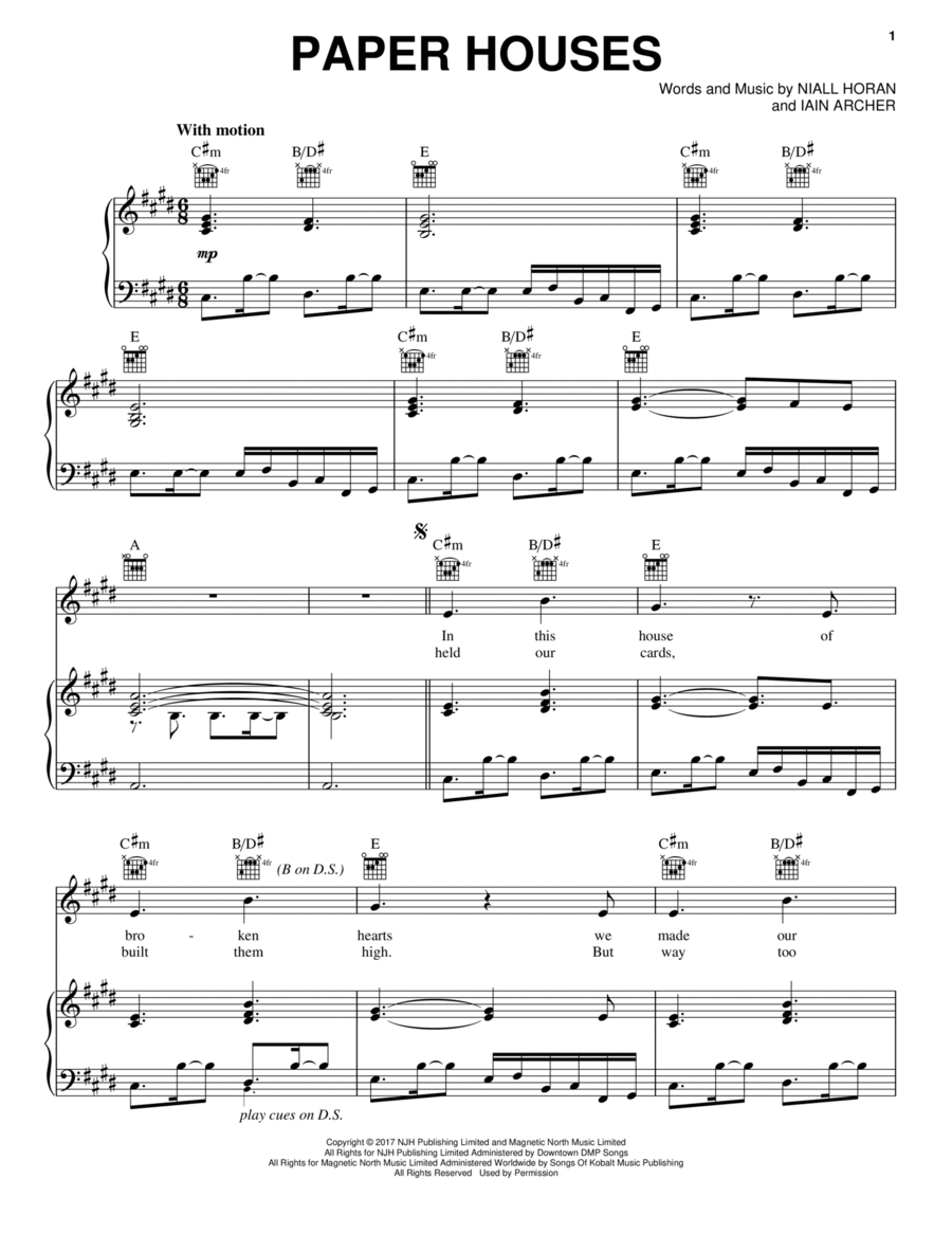 Paper Houses Piano, Vocal, Guitar scores gallery preview page 1