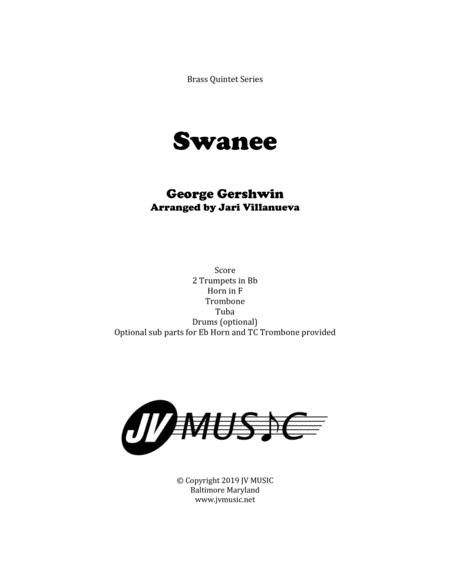 Swanee by Gershwin for Brass Quintet with Optional Drums image number null