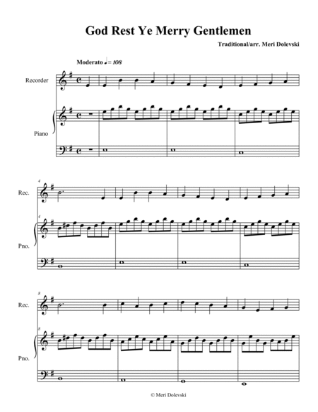 God Rest Ye Merry Gentlemen: recorder/piano