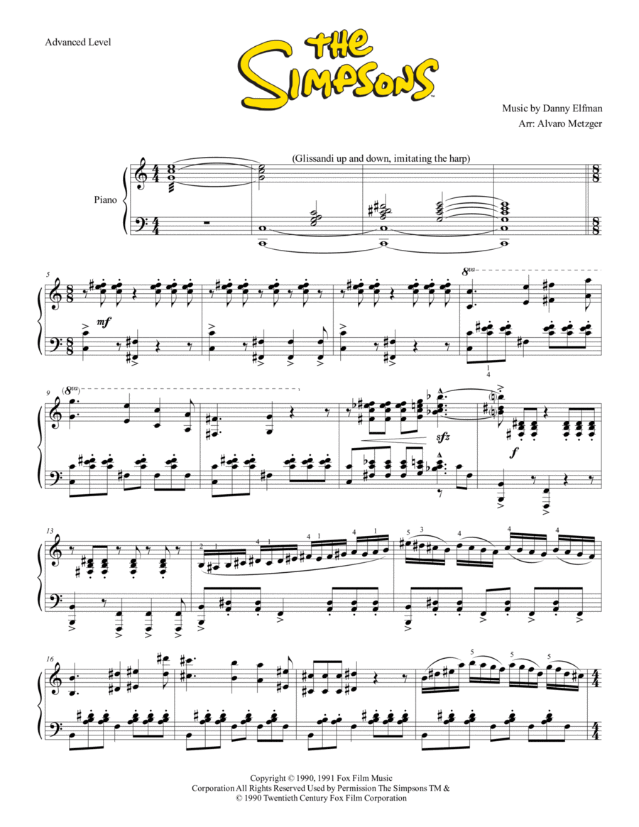 Theme From The Simpsons Piano Solo scores gallery preview page 1