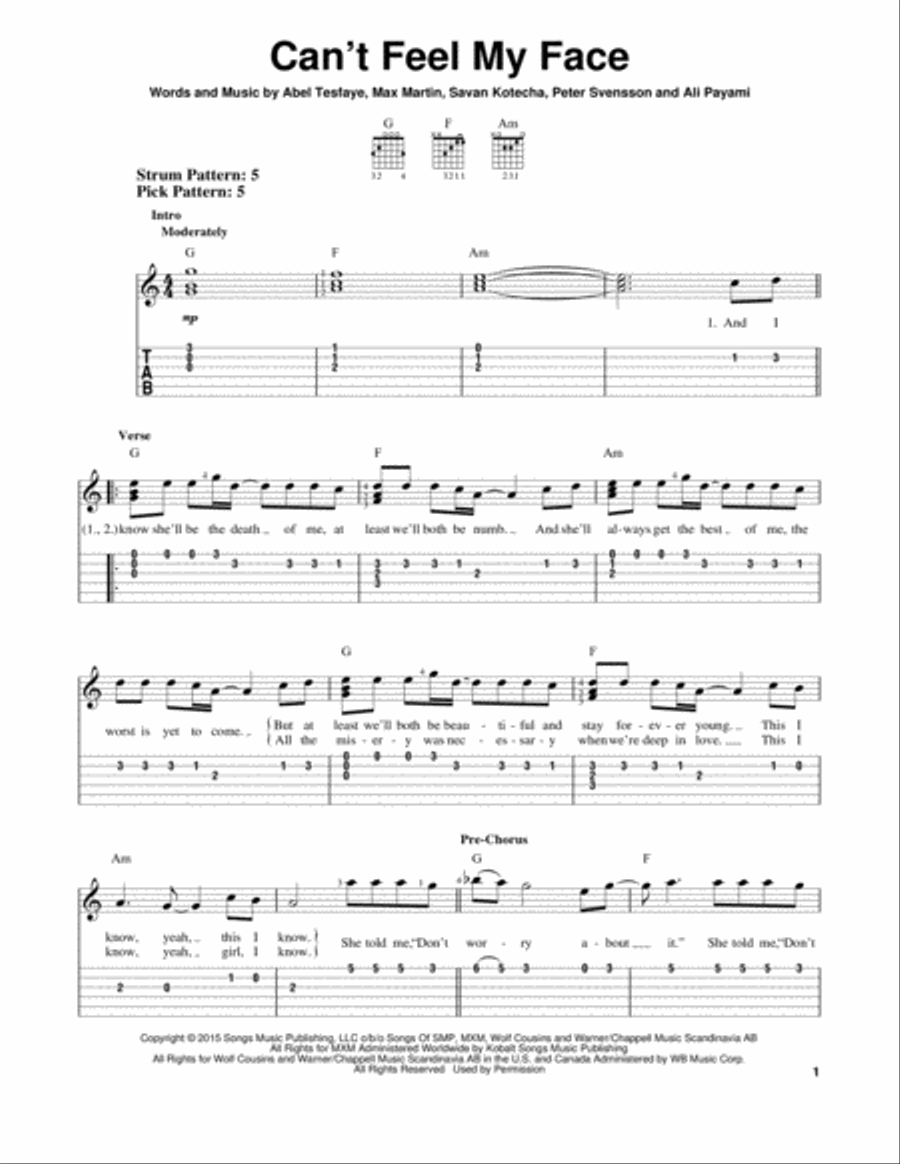 Can't Feel My Face Can't Feel My Face Acoustic Guitar scores gallery preview page 1