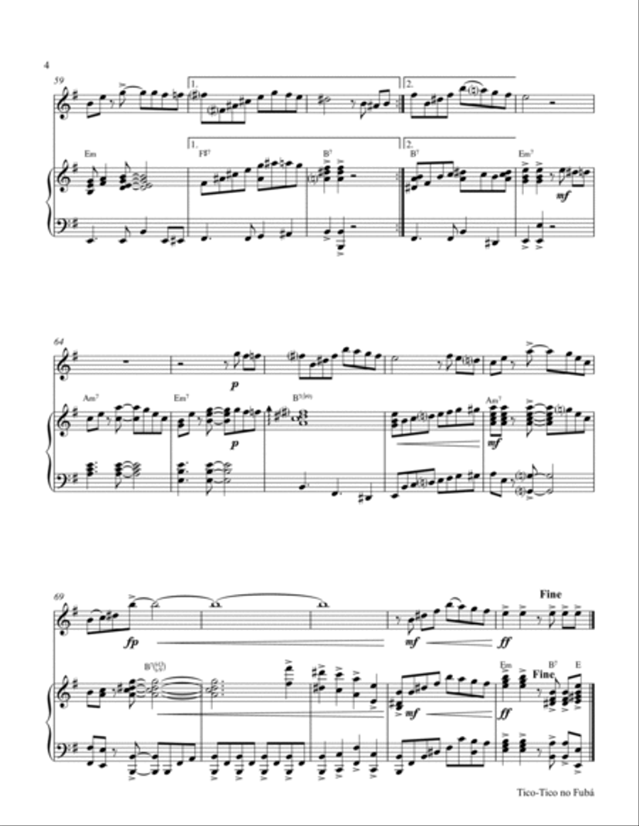 Tico-Tico no Fubá - Choro - Key: E-minor - Piano and Violin Violin Solo scores gallery preview page 4