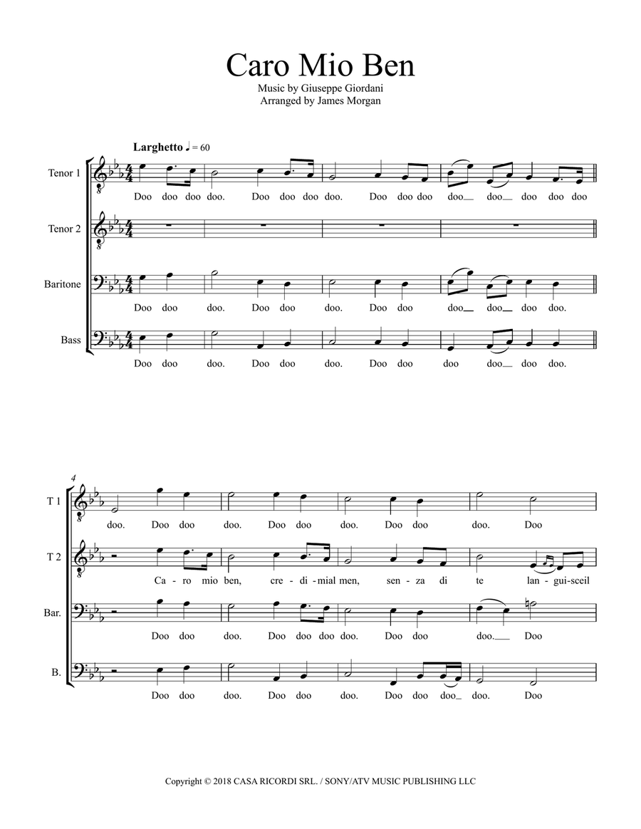 Caro Mio Ben TTBB scores gallery preview page 1