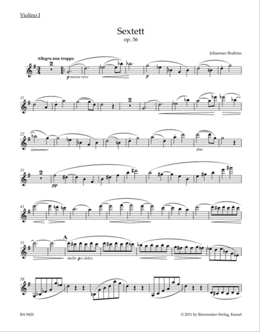 Sextet for two Violins, two Violas and two Violoncellos G major op. 36