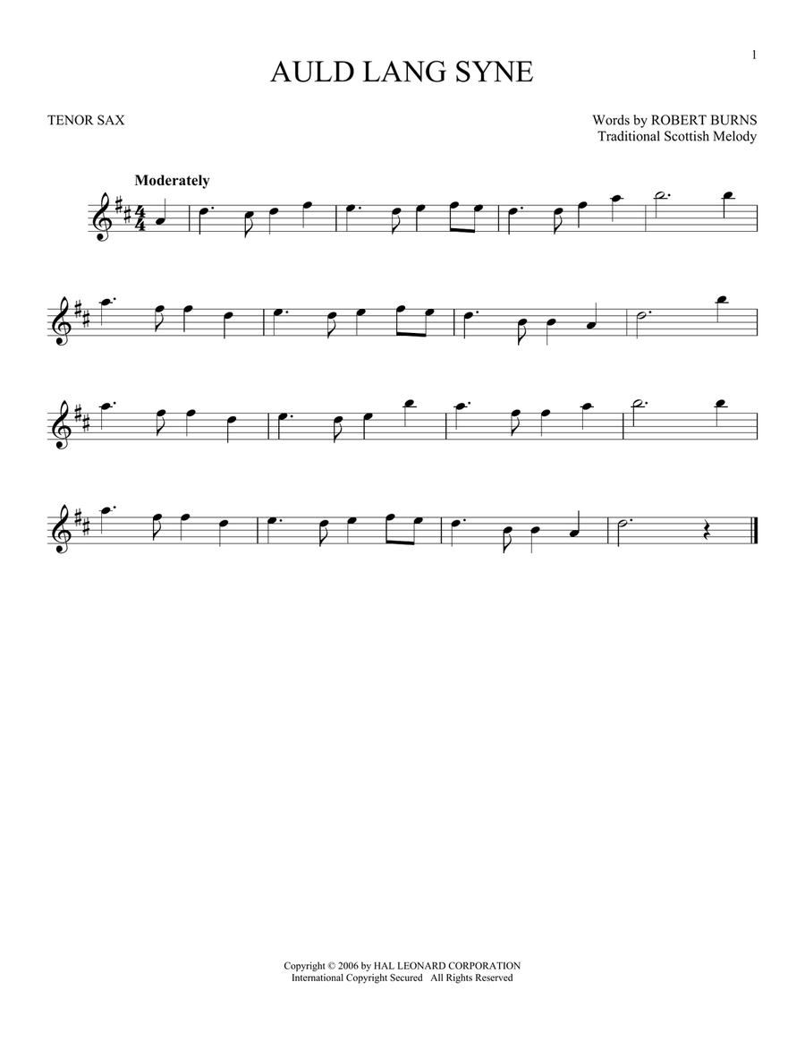 Auld Lang Syne Auld Lang Syne Tenor Saxophone scores gallery preview page 1