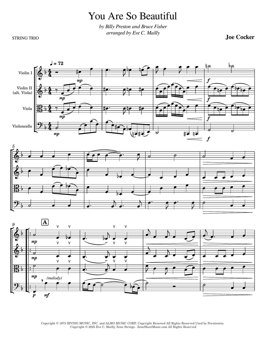 You Are So Beautiful String Trio scores gallery preview page 1
