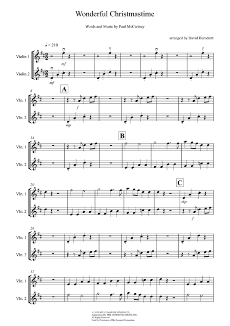 Wonderful Christmastime Wonderful Christmastime Violin Solo scores gallery preview page 1