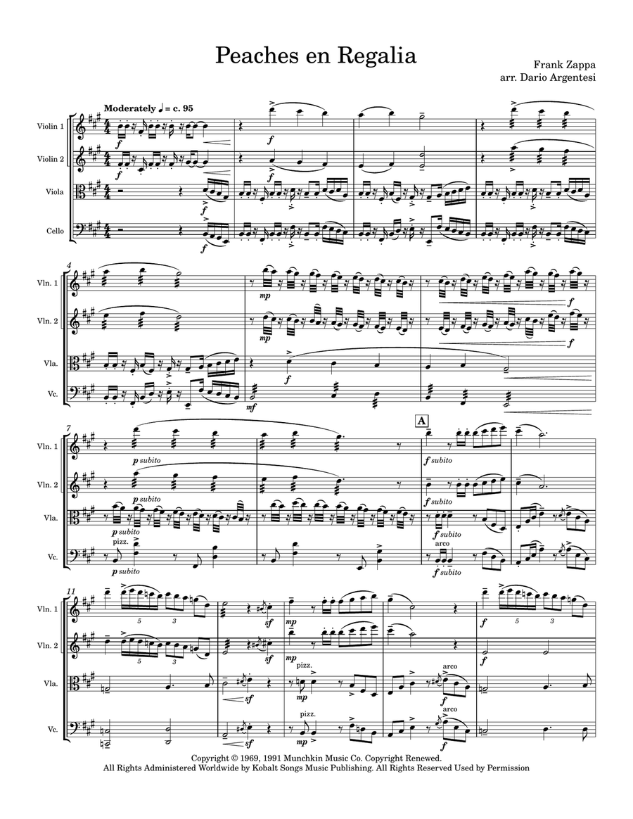 Peaches En Regalia by Frank Zappa String Quartet Digital Sheet