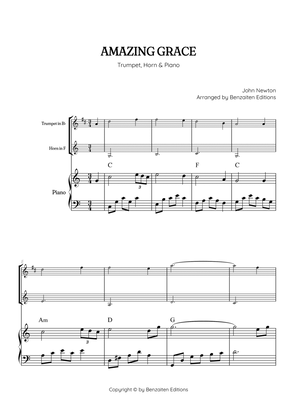 Amazing Grace • super easy trumpet & french horn sheet music w/ int piano accompaniment chords