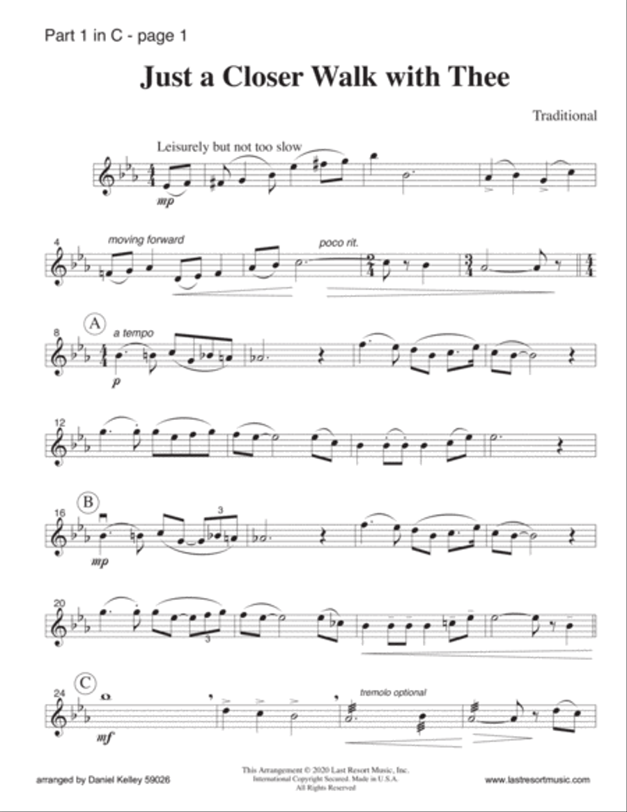 Just A Closer Walk With Thee for String Trio (or Wind Trio or Mixed Trio) Music for Three Large Ensemble scores gallery preview page 3