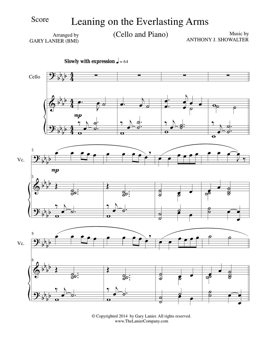 LEANING ON THE EVERLASTING ARMS (Cello/Piano and Cello Part) Piano scores gallery preview page 1