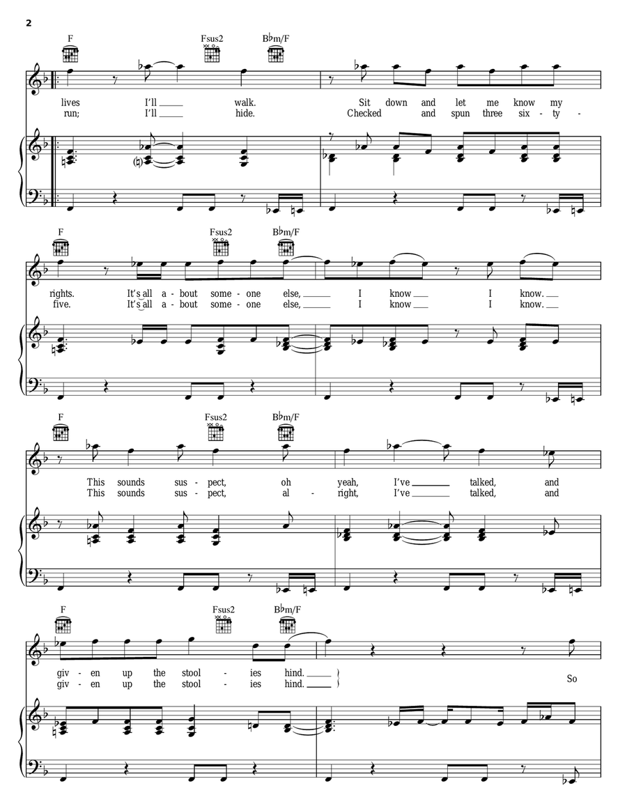Suspect Piano, Vocal, Guitar scores gallery preview page 2