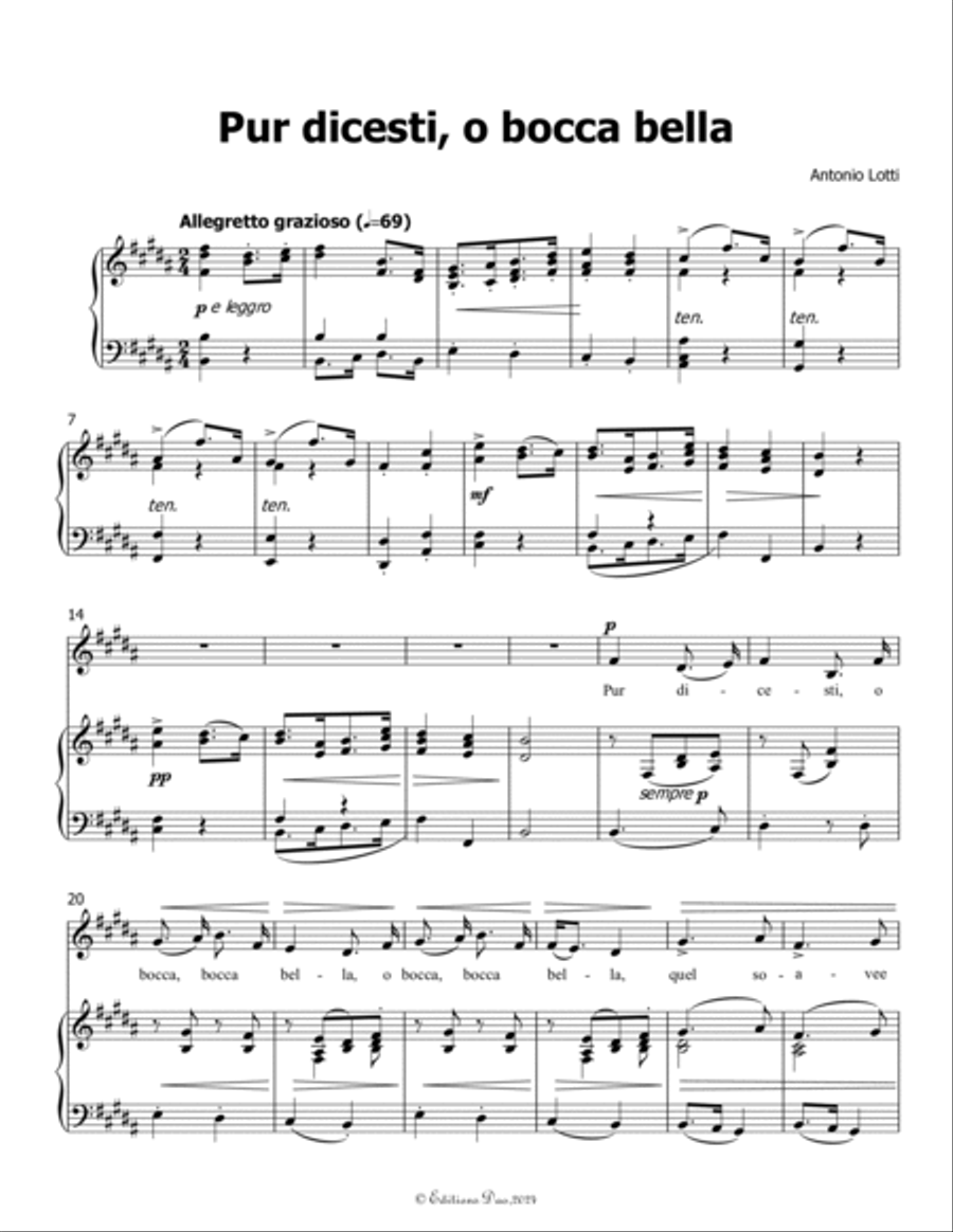 Pur dicesti,o bocca bella, by Antonio Lotti, in B Major Voice scores gallery preview page 3