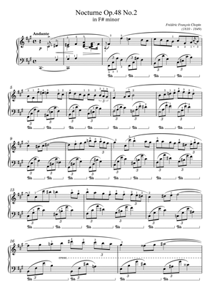 Chopin - Nocturne Op.48 No.2 in F# minor - Original With Fingering - For Piano Solo