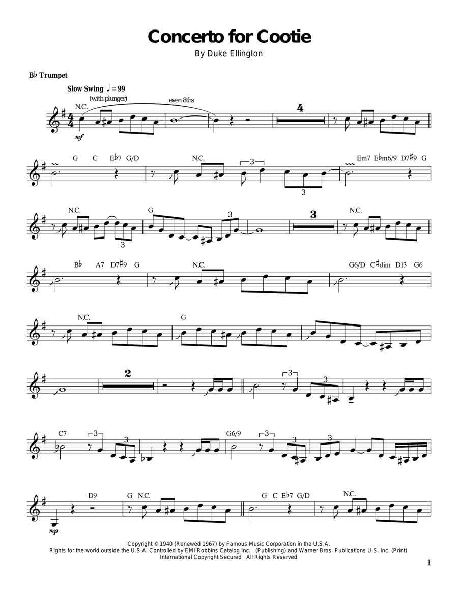 Concerto For Cootie Trumpet scores gallery preview page 1