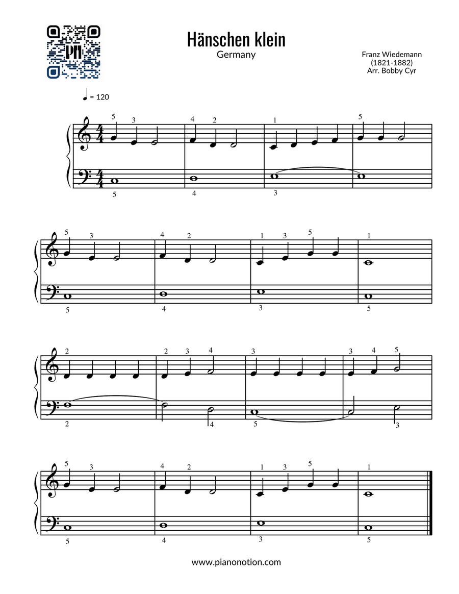 Hänschen klein - Kinderreime (leichtes Klavier) Easy Piano scores gallery preview page 1
