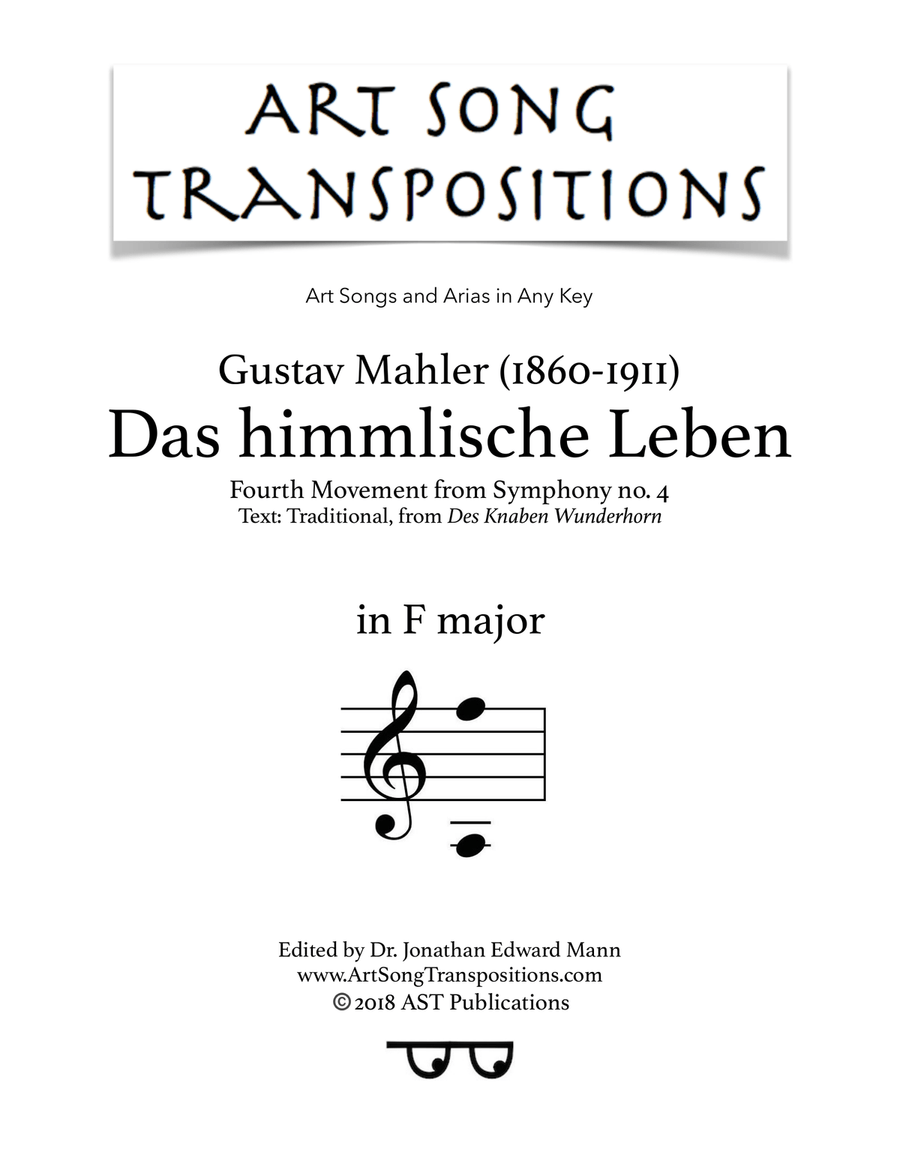 MAHLER: Das himmlische Leben (transposed to F major) Piano, Vocal scores gallery preview page 1