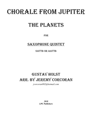 Chorale from Jupiter for Saxophone Quintet (SATTB or AATTB)