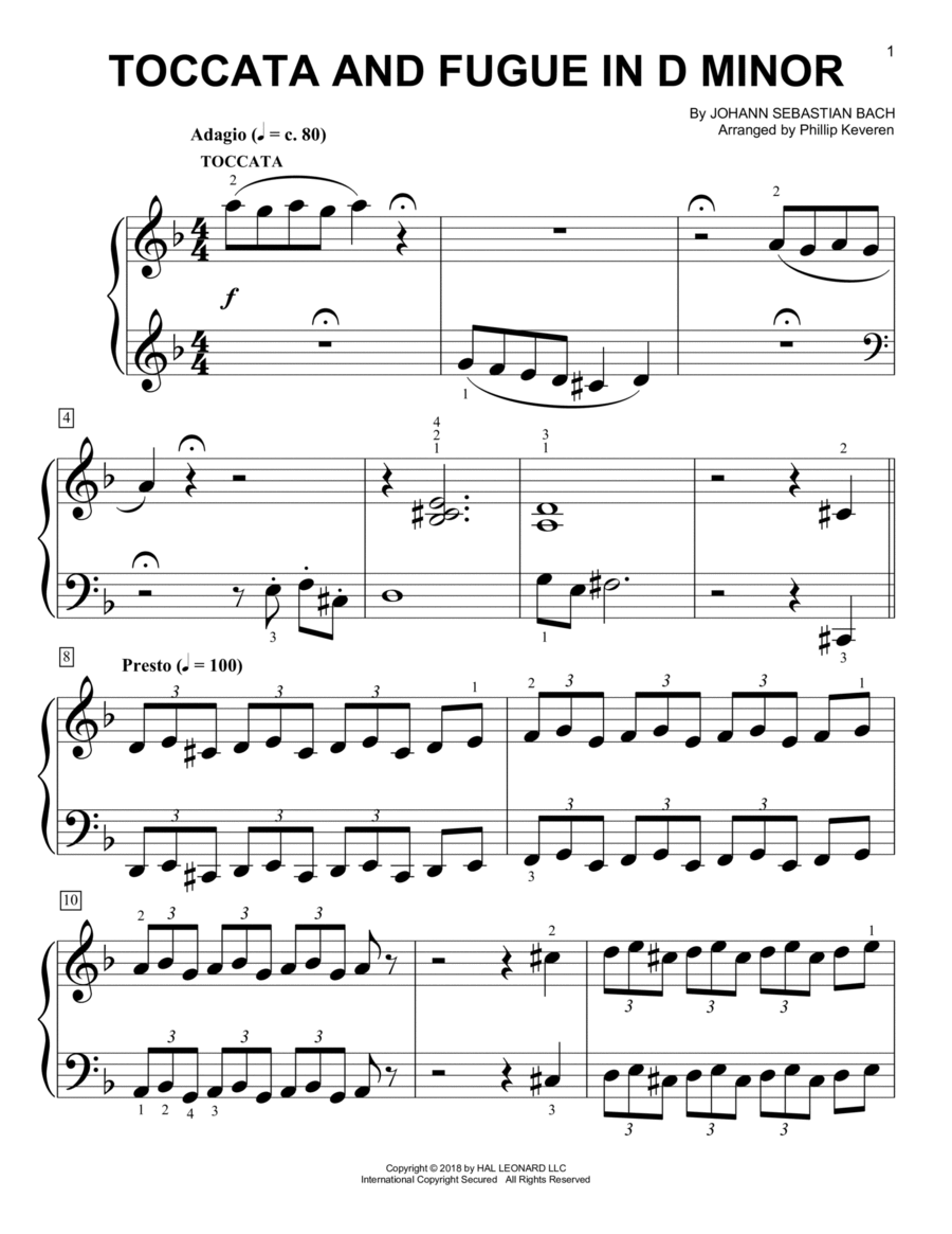 Toccata And Fugue In D Minor (arr. Phillip Keveren) Easy Piano scores gallery preview page 1