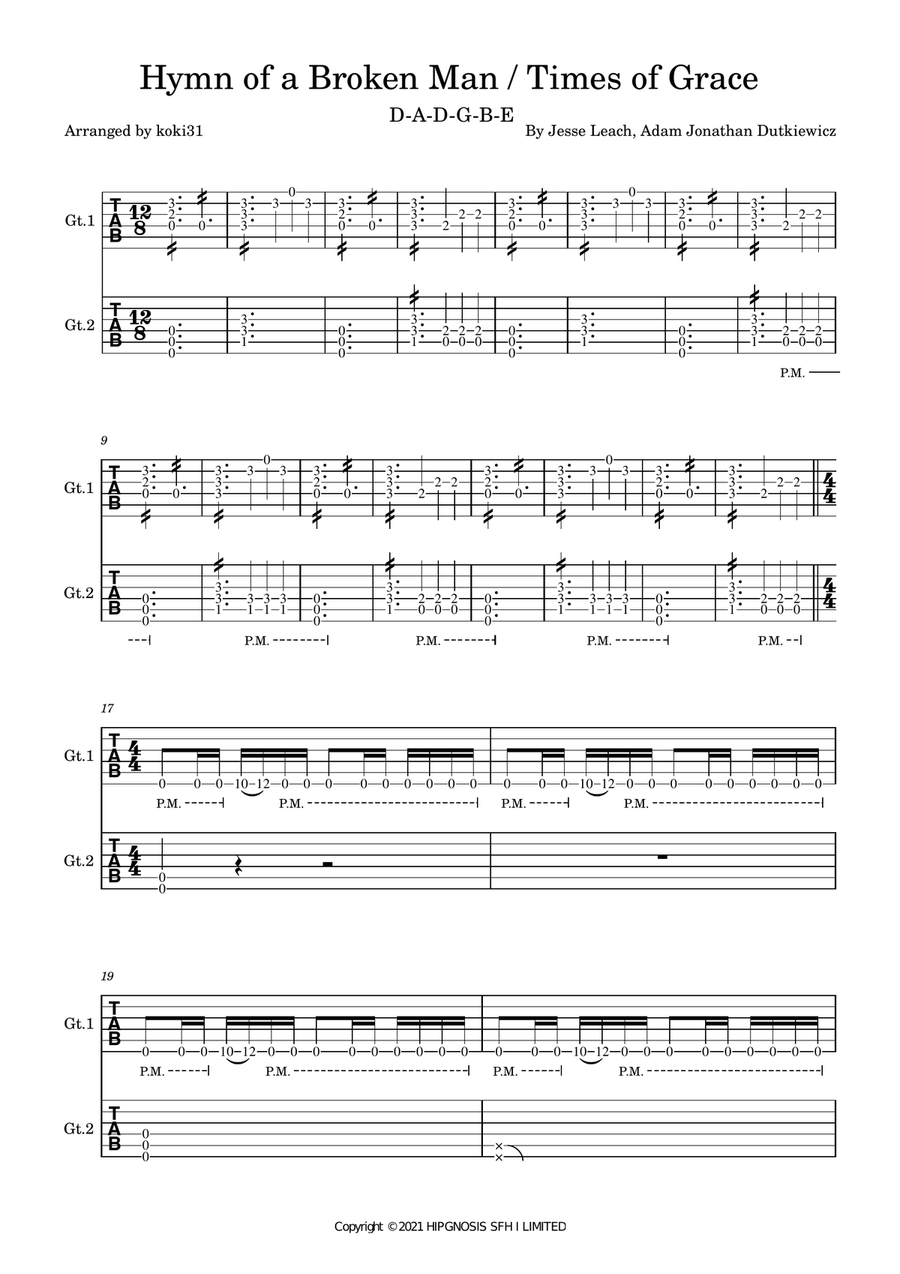Hymn Of A Broken Man Guitar Tablature scores gallery preview page 1