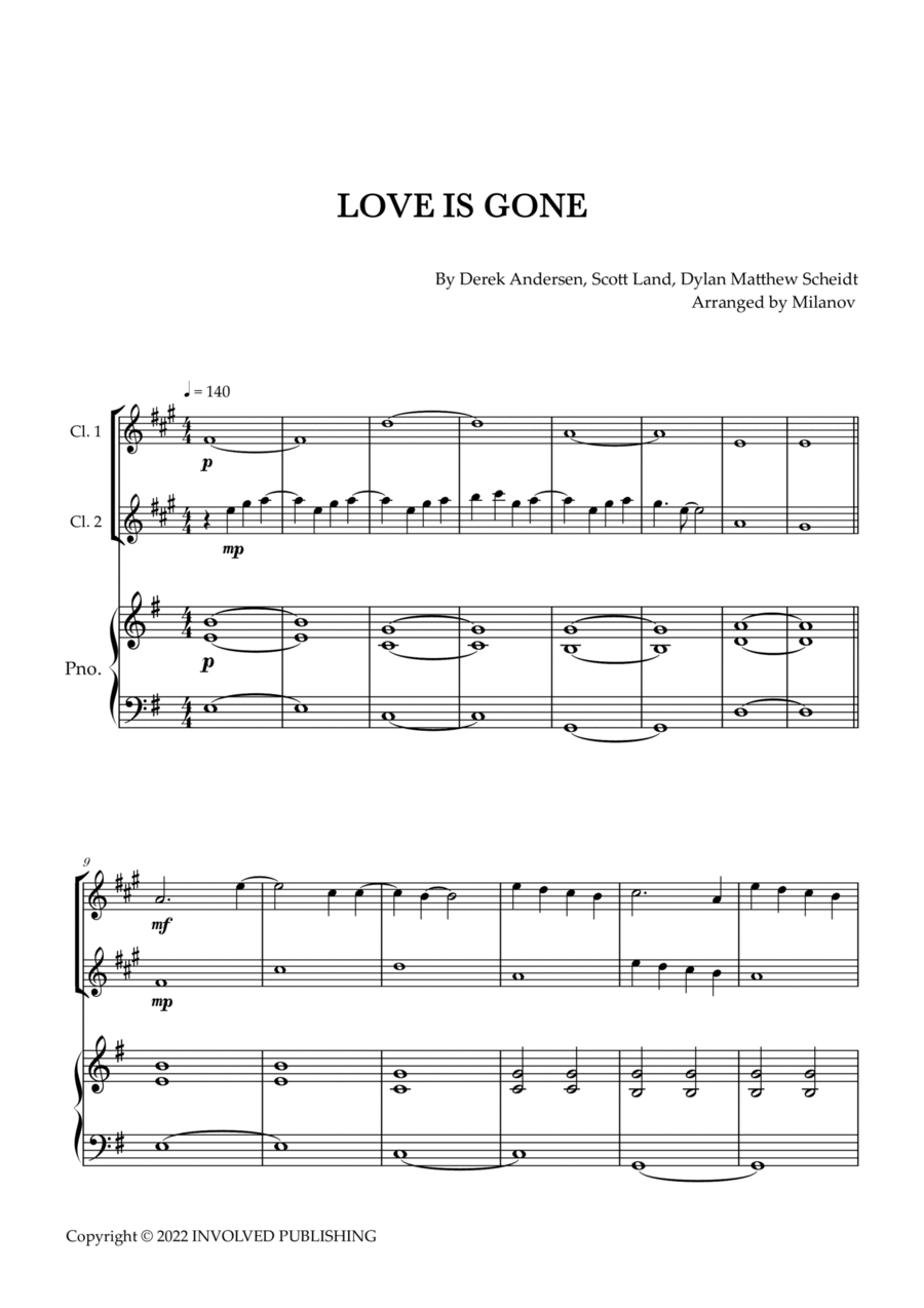 Love Is Gone Clarinet Duet scores gallery preview page 1