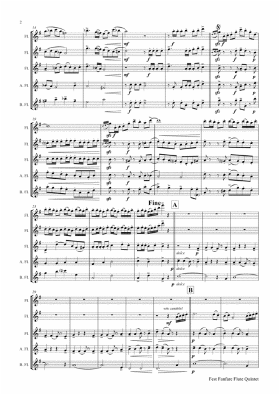 Fest Fanfare - Classical Festive Fanfare - Opener - Flute Quintet Woodwind Ensemble scores gallery preview page 2