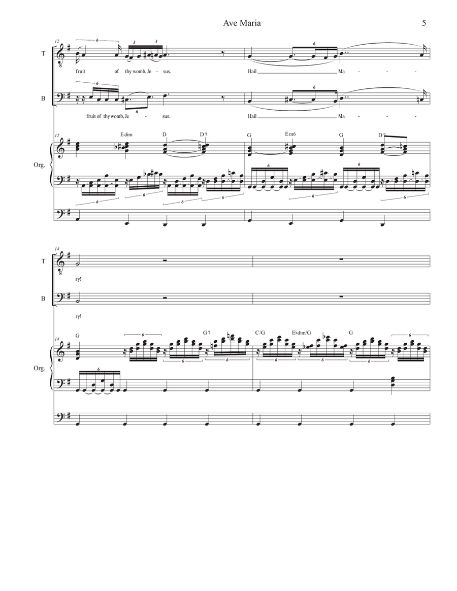 Ave Maria (Duet for Tenor and Bass Solo - English Lyrics - Low Key) - Organ Accompaniment Bass Voice scores gallery preview page 6