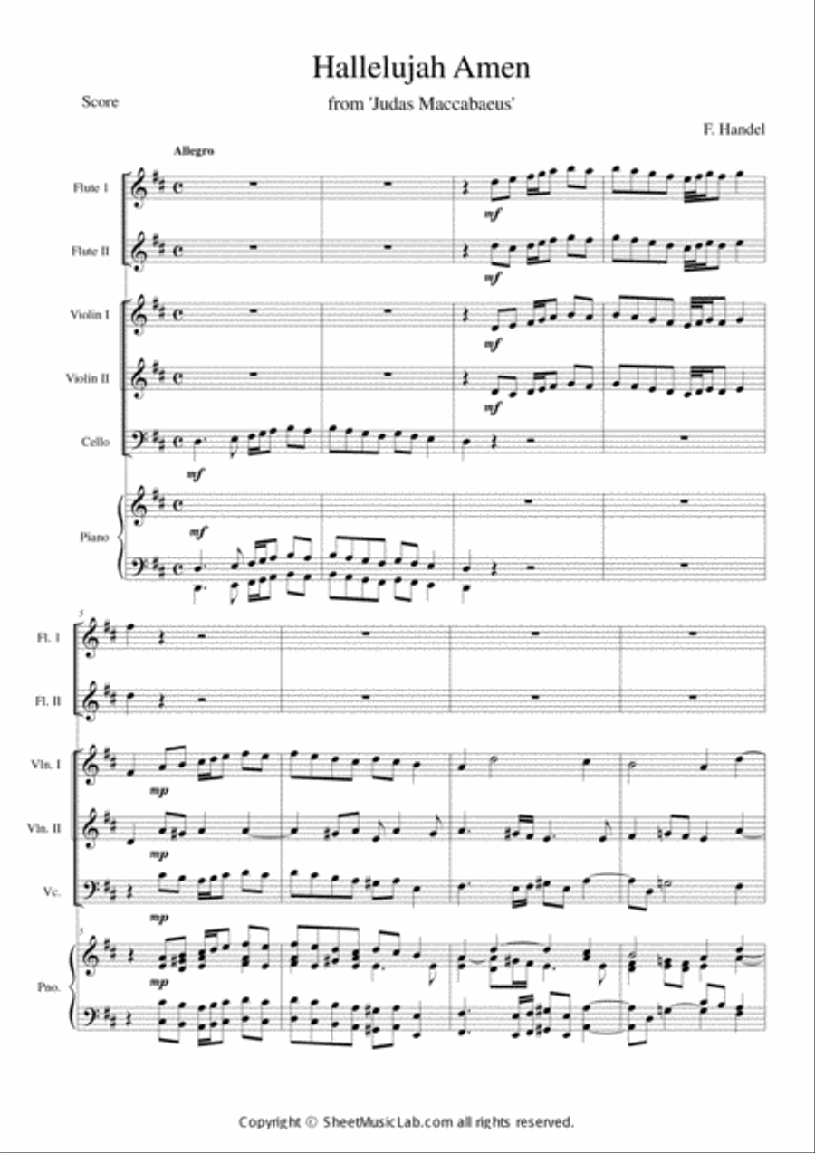 Hallelujah, Amen (from Judas Maccabaeus) in C Cello scores gallery preview page 1