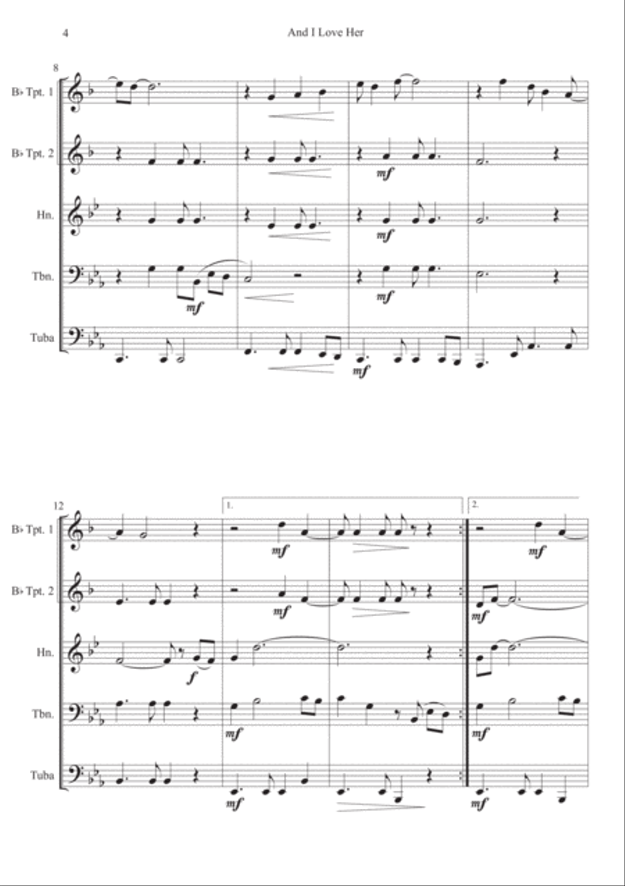 And I Love Her Brass Ensemble scores gallery preview page 4