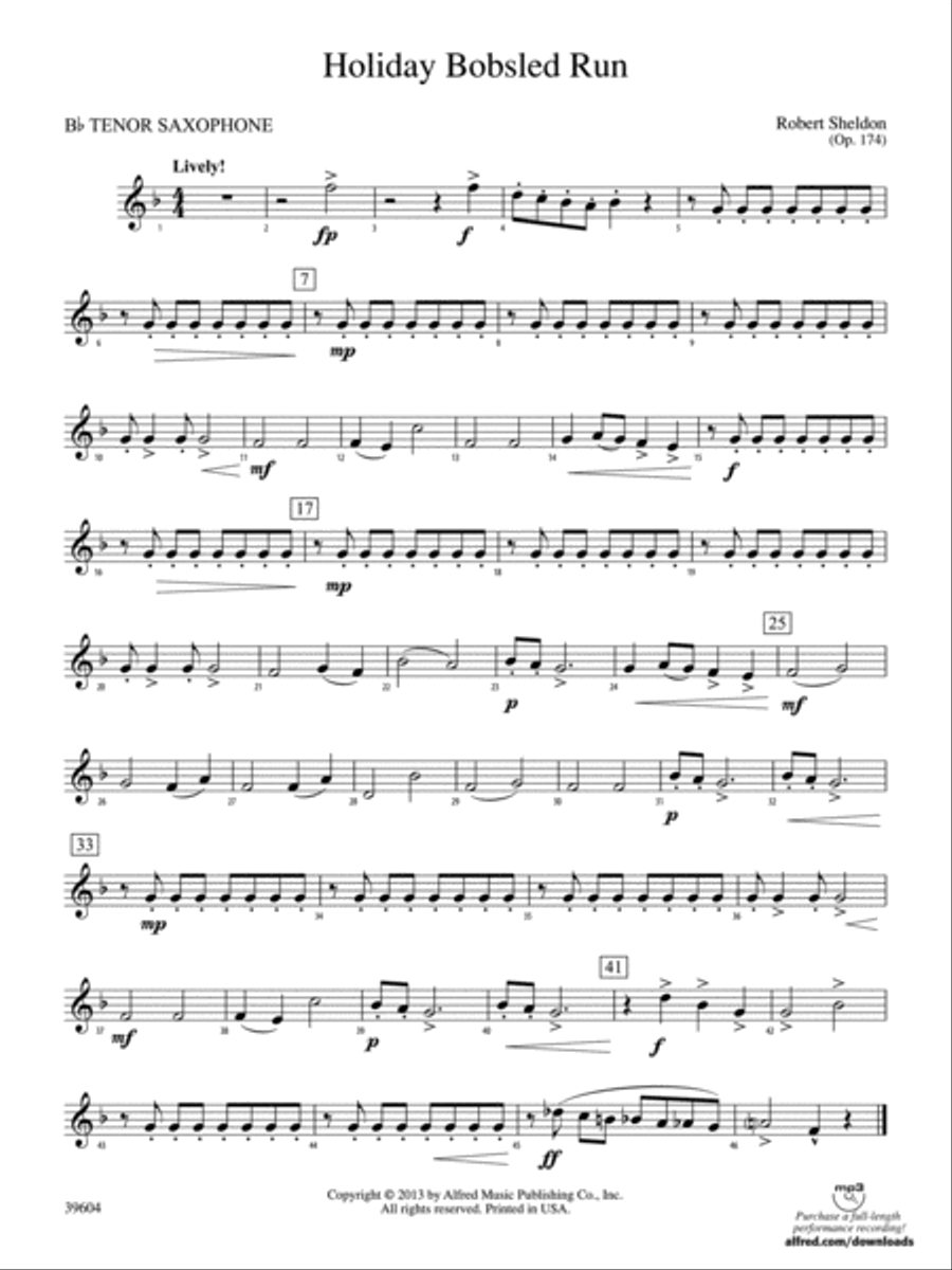 Holiday Bobsled Run: B-flat Tenor Saxophone Concert Band scores gallery preview page 1