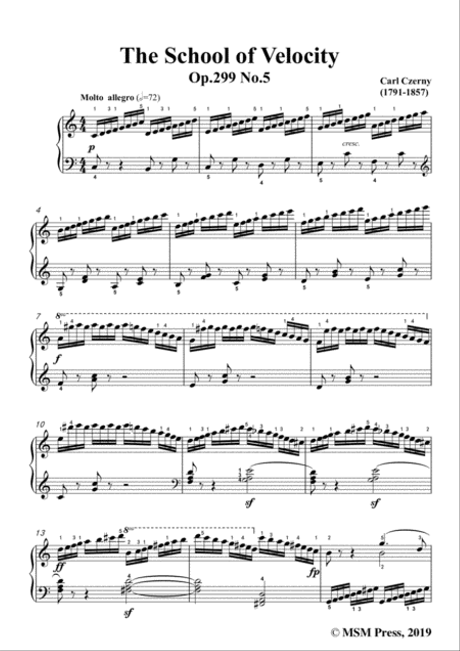 Czerny-The School of Velocity,Op.299 No.5,Molto allegro in C Major,for Piano Piano Solo scores gallery preview page 3