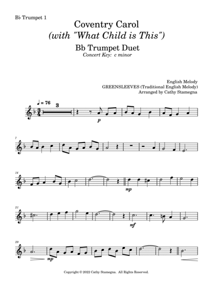 Coventry Carol (with “What Child is This”) (Bb Trumpet Duet) image number null