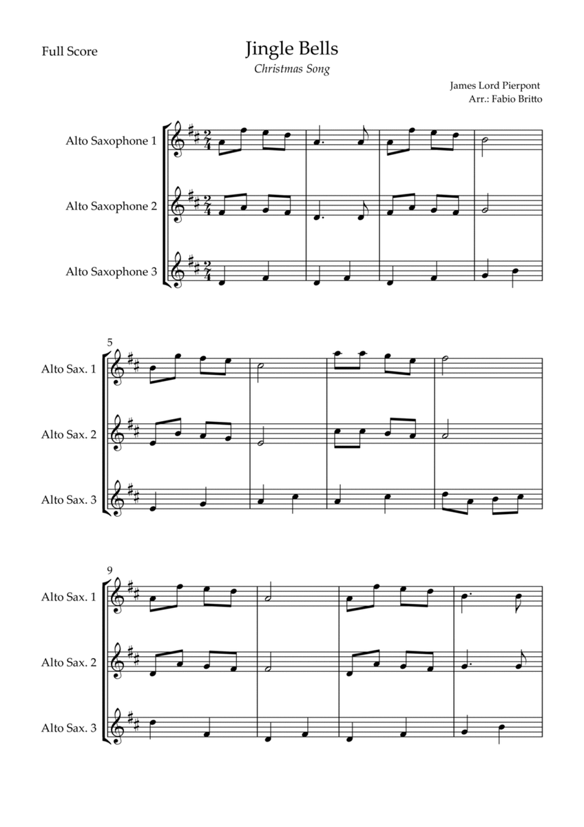 Jingle Bells (Christmas Song) for Alto Saxophone Trio image number null