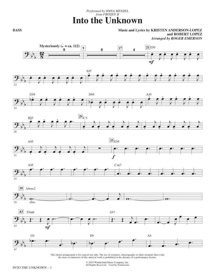 Into The Unknown (from Disney's Frozen 2) (arr. Roger Emerson) - Bass
